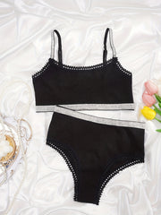 Lace Trim Bra & Panties Lingerie Set