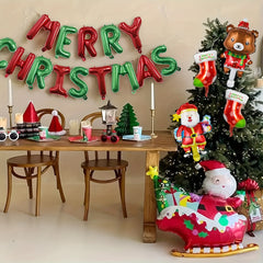5pcs Christmas Letter Banner Mini Santa Claus Christmas Decoration Balloons