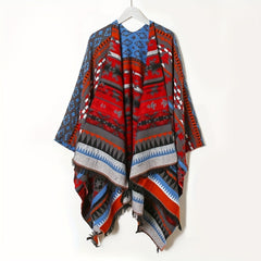 Boho Plaid Jacquard Large Shawl Vintage Warm Cape Scarf