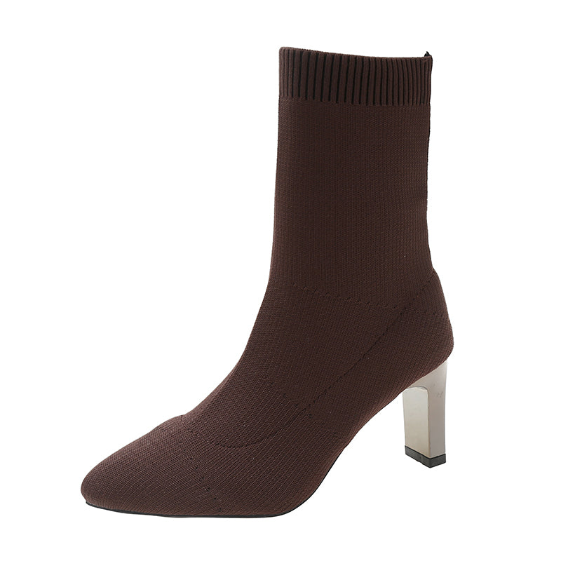 Greek Pattern Point Toe Sock Boots