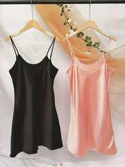 2pcs Satin Sleep Dresses Crew Neck Nightdress Women's Sleepwear
