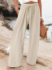 Solid Wide Leg Pants Casual Drawstring Waist Pants