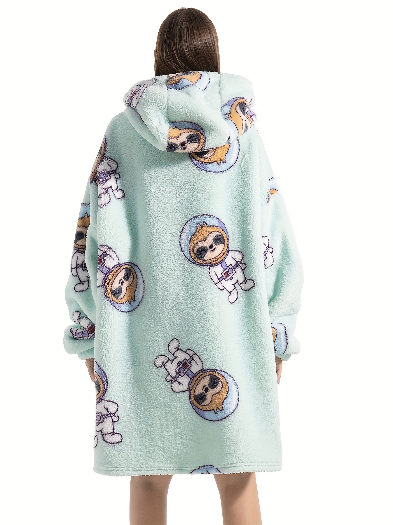 Women's Plus Size Sloth Pattern Fleece Hooded Robe