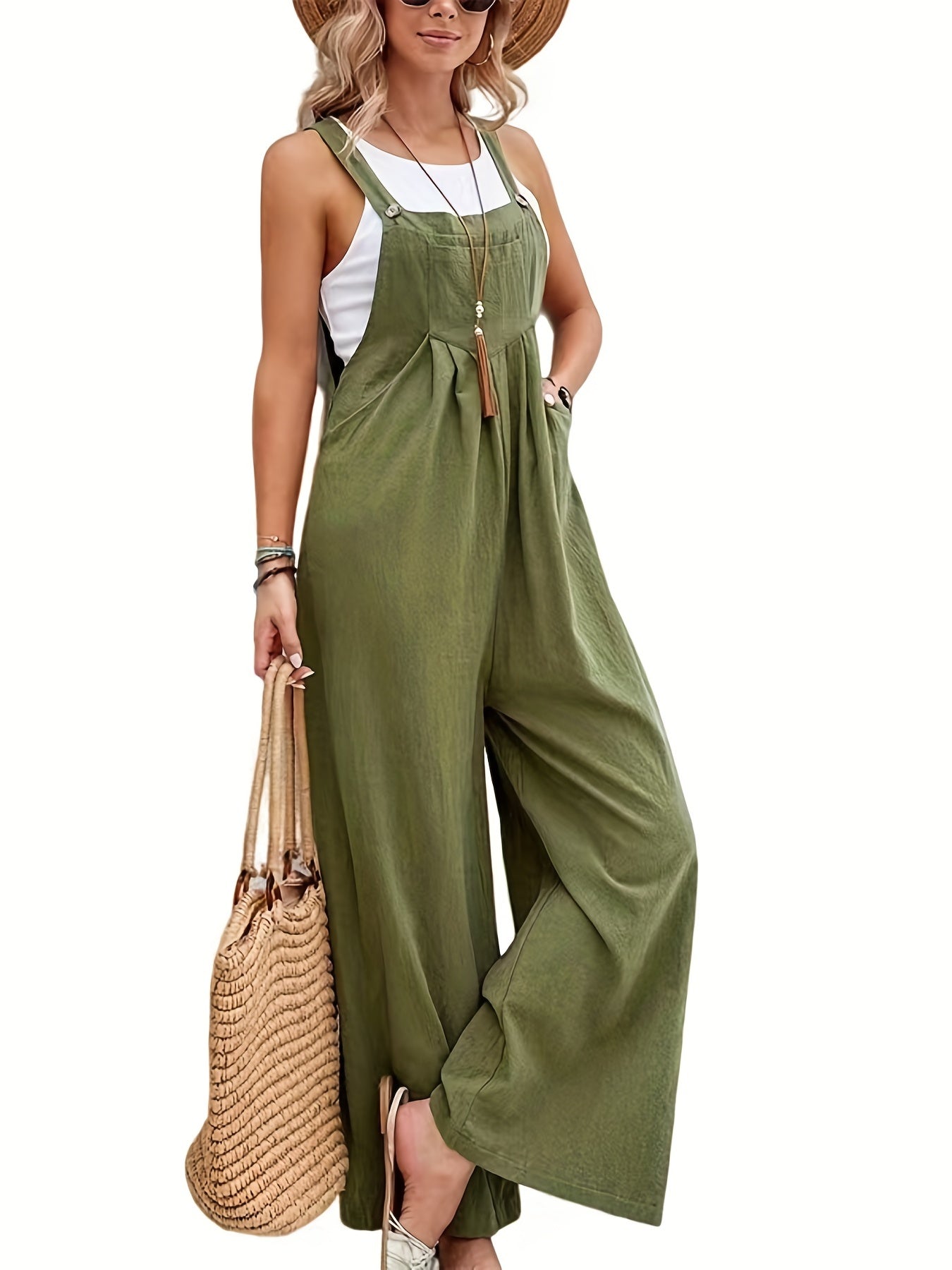 Wide Leg Overall Jumpsuit Casual Button Overall Jumpsuit