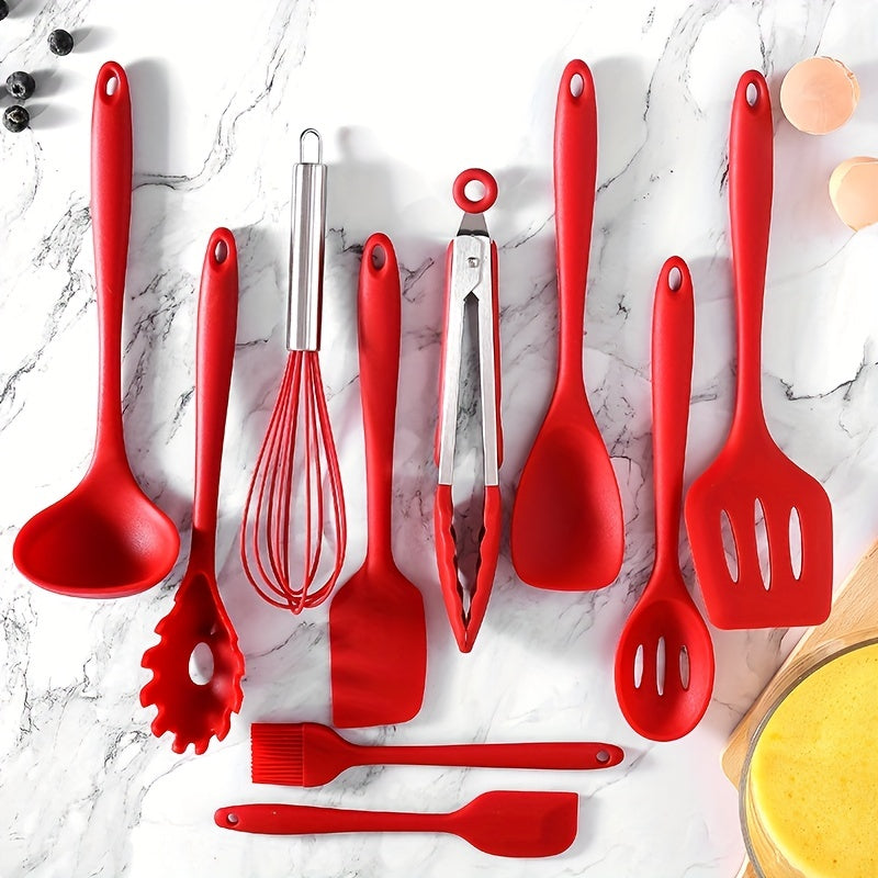 10pcs Silicone Kitchen Utensils Set Spoon Spatula Egg Beater Brush Baking Kit