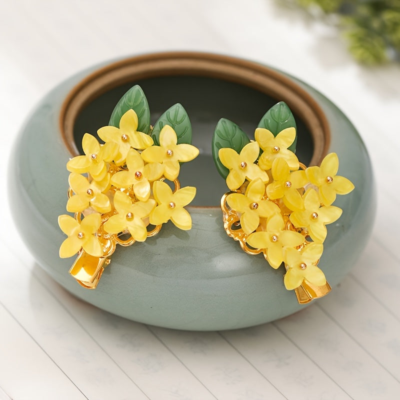 Osmanthus Flower Hair Clips Yellow Alloy Hanfu Chinese Style Hairclip Vintage