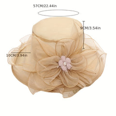 Ruffles Sun Hat Flower Decor Organza Church Derby Hats Mesh Travel Beach Hats