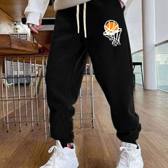 Basketball Pattern Men's Drawstring Sweatpants Pocket Casual Comfy Jogger Pants