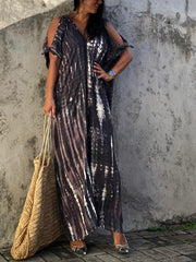 Tie Dye Cover Up Dress Loose Fit V Neck Beachwear Caftan Women's Swimwear
