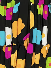 Floral Button Up Bell Sleeve V Neck Maxi Dress