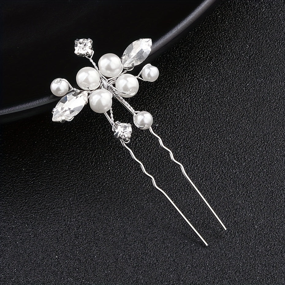Faux Pearl & Rhinestone Hair Pin Wedding Accessory