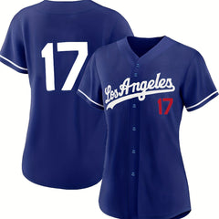 Women's LA #7 Baseball Jersey V Neck Short Sleeve Sports T-Shirt