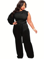 One Shoulder Lantern Sleeve Jumpsuit With Belt