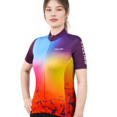 Women's Block Full Zipper Cycling Jersey Short Sleeve