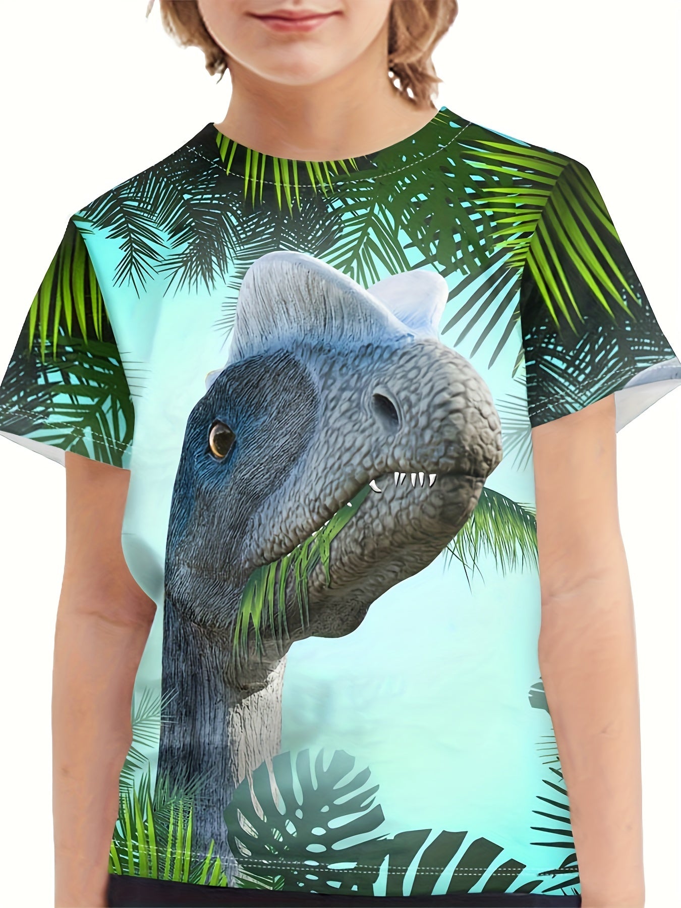 Kids Dinosaur 3D Print Tee Shirt Short Sleeve Street Wear Round Neck