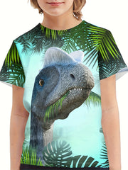 Kids Dinosaur 3D Print Tee Shirt Short Sleeve Street Wear Round Neck