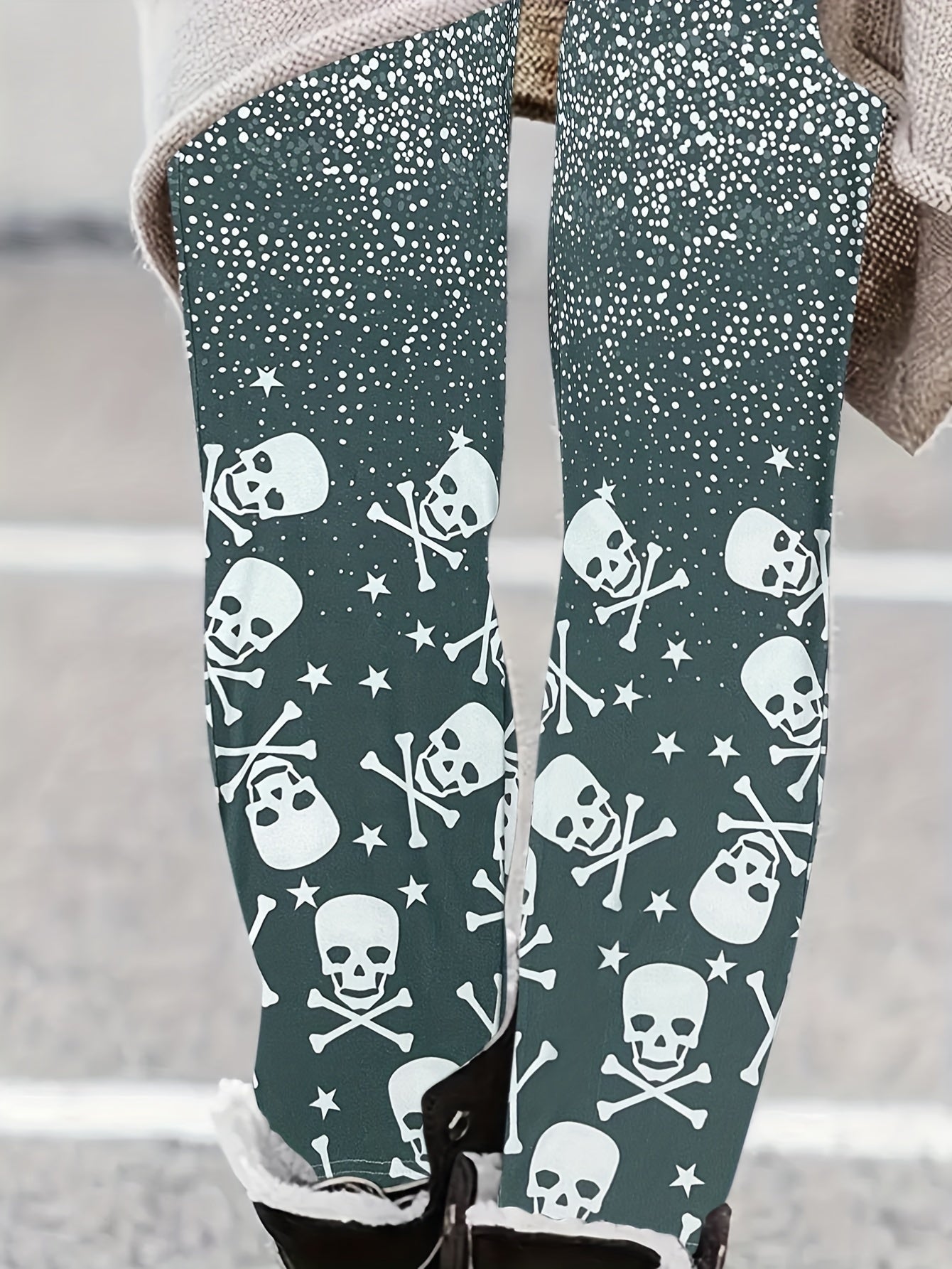 Women's Plus Gothic Skull & Splash Print Leggings