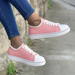 Women's Low Top Canvas Shoes Casual Pink Sneakers
