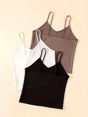 3 Pack Solid Cami Tops V Neck Summer Sleeveless Women's Clothing