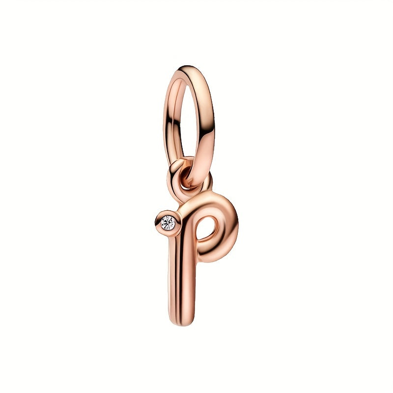 Artistic Letter Pendant Rose Golden Zircon Charm for Bracelet Necklace