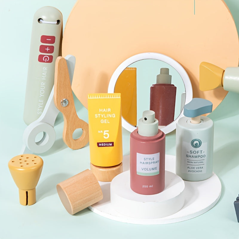 Wooden Hairdressing Set Kids Hair Salon Toy Set