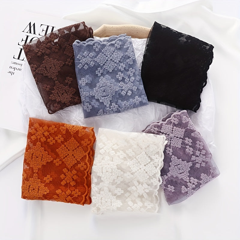Embroidery Neck Scarf Lace Thin Neckerchief Headband Floral Scarf