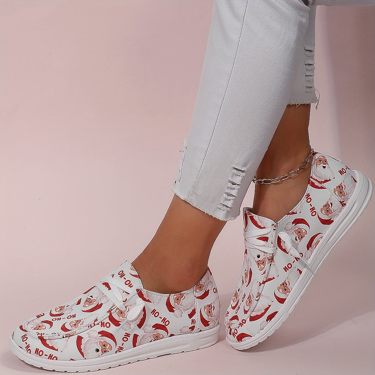 Christmas Elements Print Low Top Sneakers Lightweight Casual Shoes