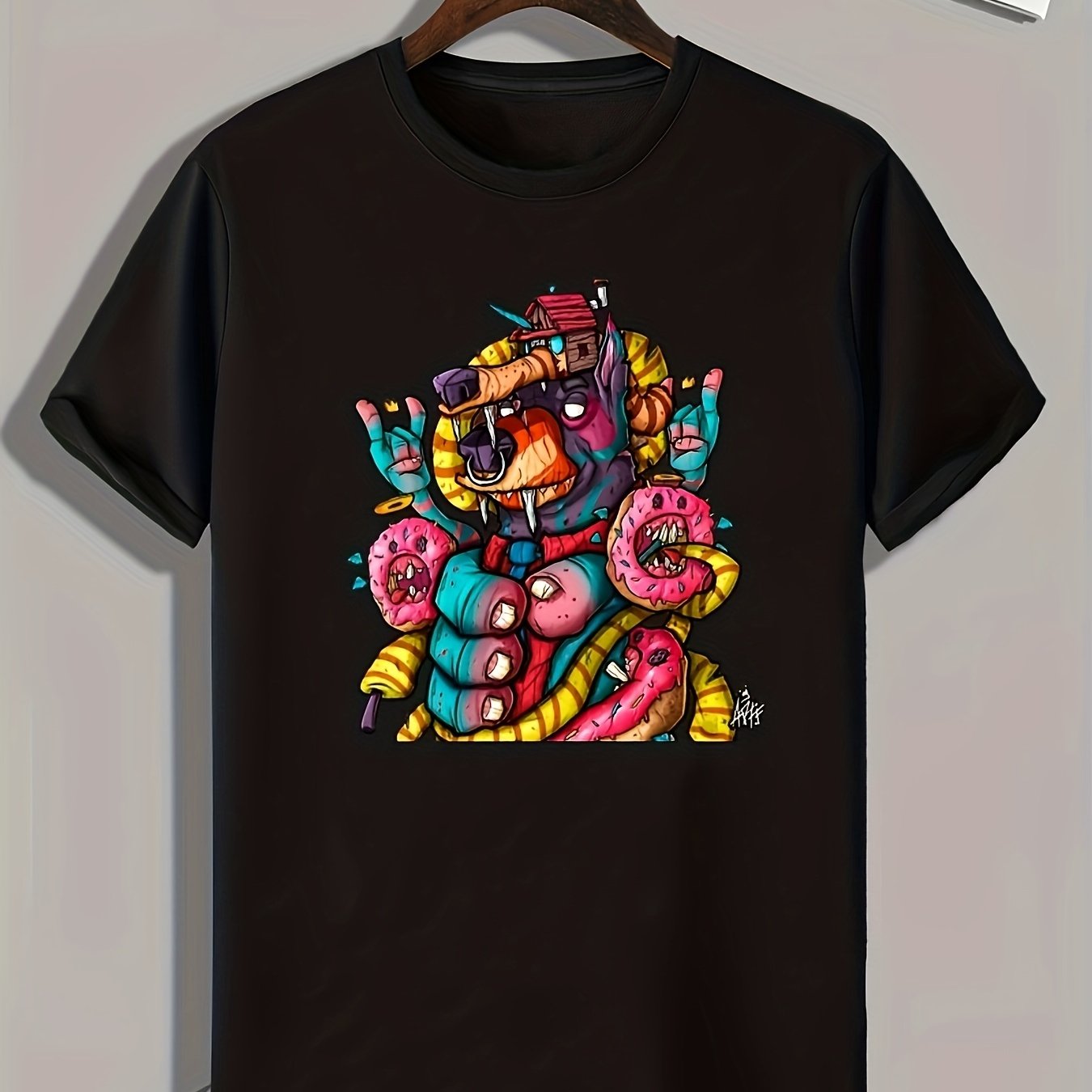 Graffiti Cartoon Print Men's Graphic T-shirt for Summer