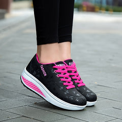 Women's Letter Printed Chunky Sneakers Lightweight Lace Up