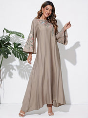 Floral Embroidered Maxi Dress with Flare Sleeves