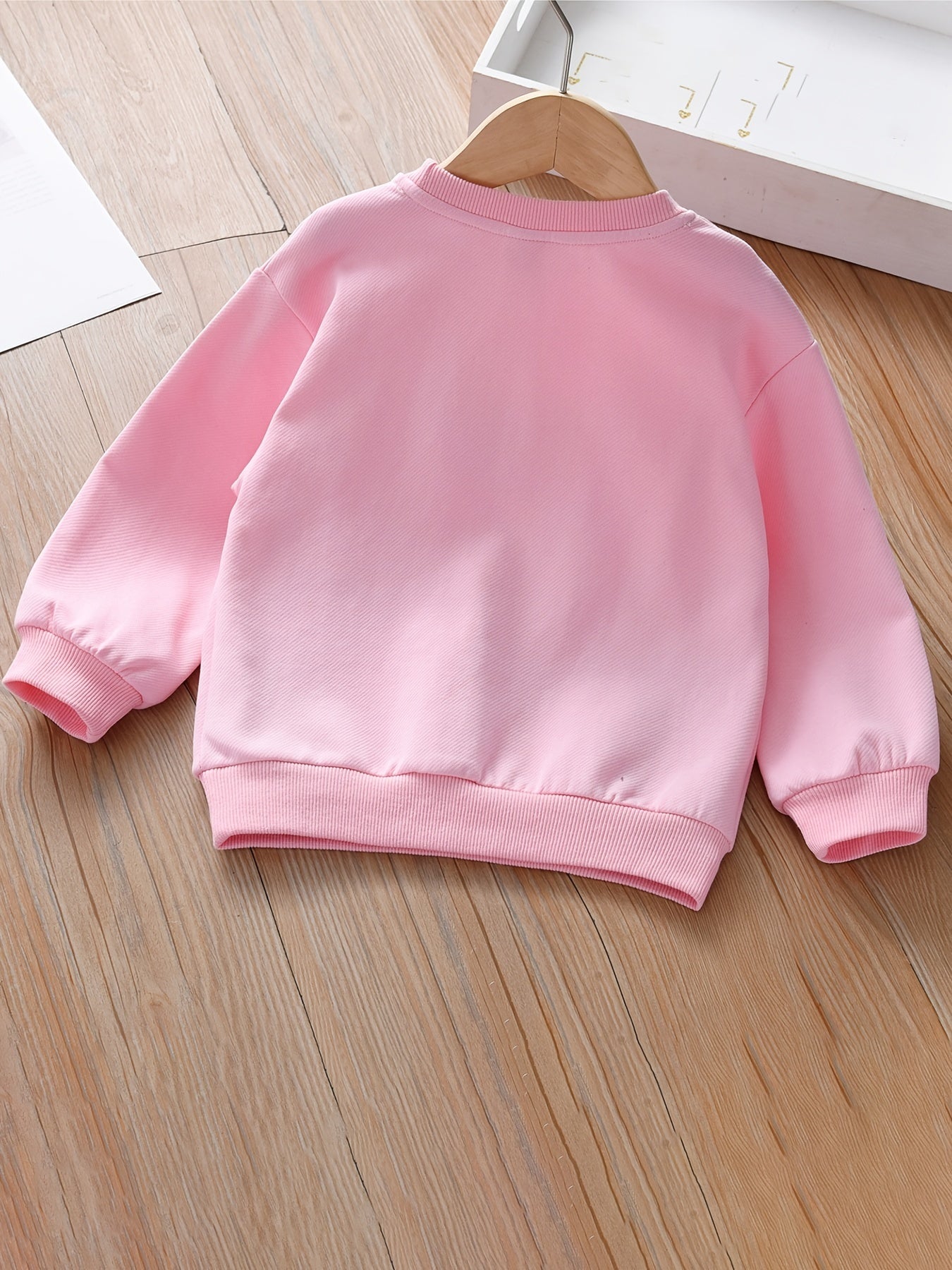 Girls Bow Monogram Embroidery Graphic Sweatshirt Long Sleeve Pullover