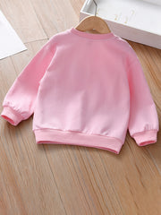 Girls Bow Monogram Embroidery Graphic Sweatshirt Long Sleeve Pullover