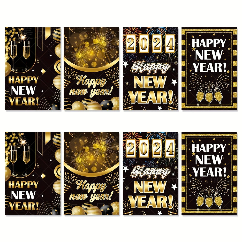 8pcs Happy New Year Wine Bottle Stickers Self-adhesive Party Decoration