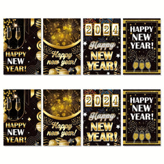 8pcs Happy New Year Wine Bottle Stickers Self-adhesive Party Decoration
