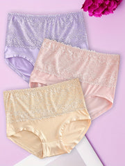 3 Pack Plus Size Lace High Waisted Briefs Set