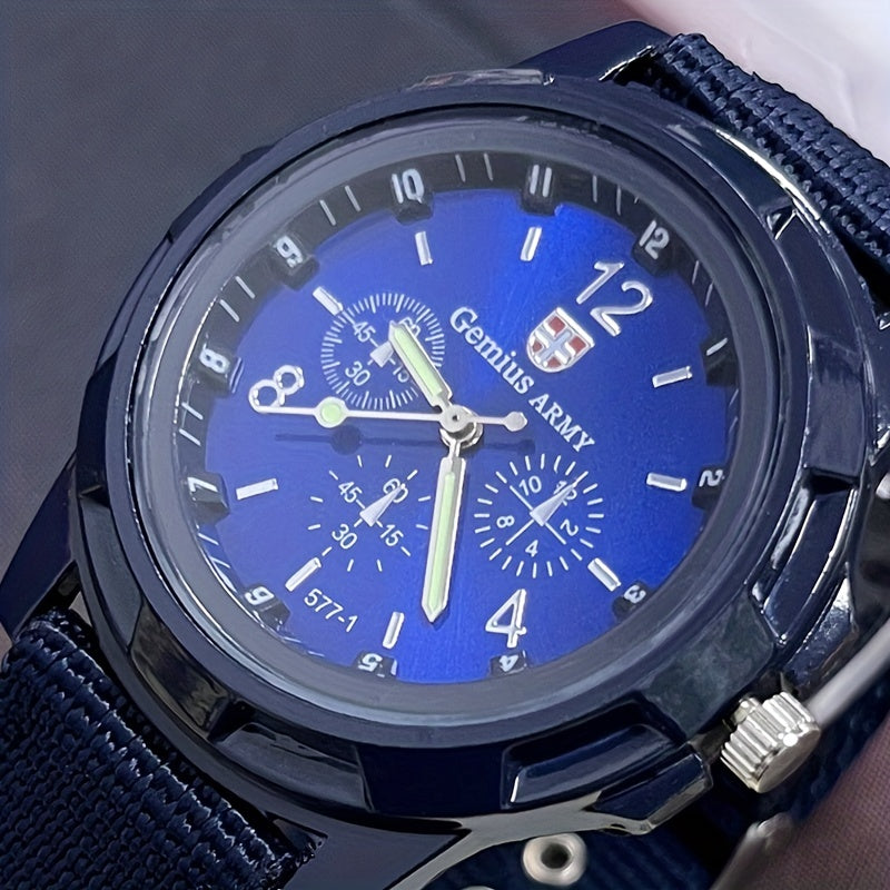 Analog Round Quartz Watch Stainless Steel Case Nylon Strap