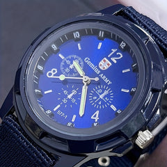 Analog Round Quartz Watch Stainless Steel Case Nylon Strap