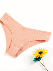 4pcs Ribbed Solid Briefs Comfy & Breathable Intimates Panties