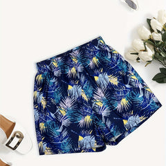 Tropical Print Elastic Waist Shorts for Women