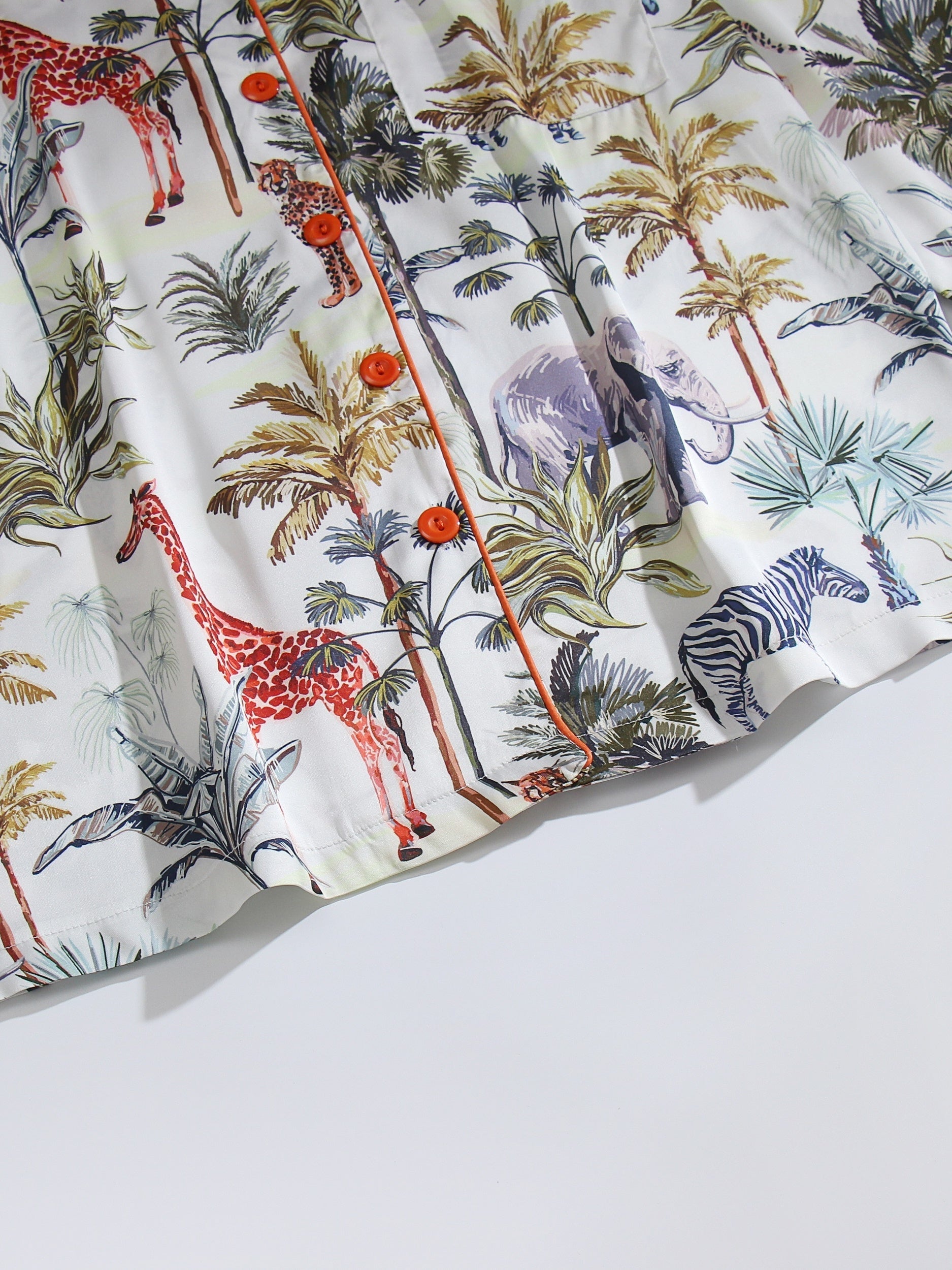 Plant Print Satin Pajama Set Long Sleeve Button Up Top & Elastic Waistband Pants