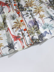 Plant Print Satin Pajama Set Long Sleeve Button Up Top & Elastic Waistband Pants