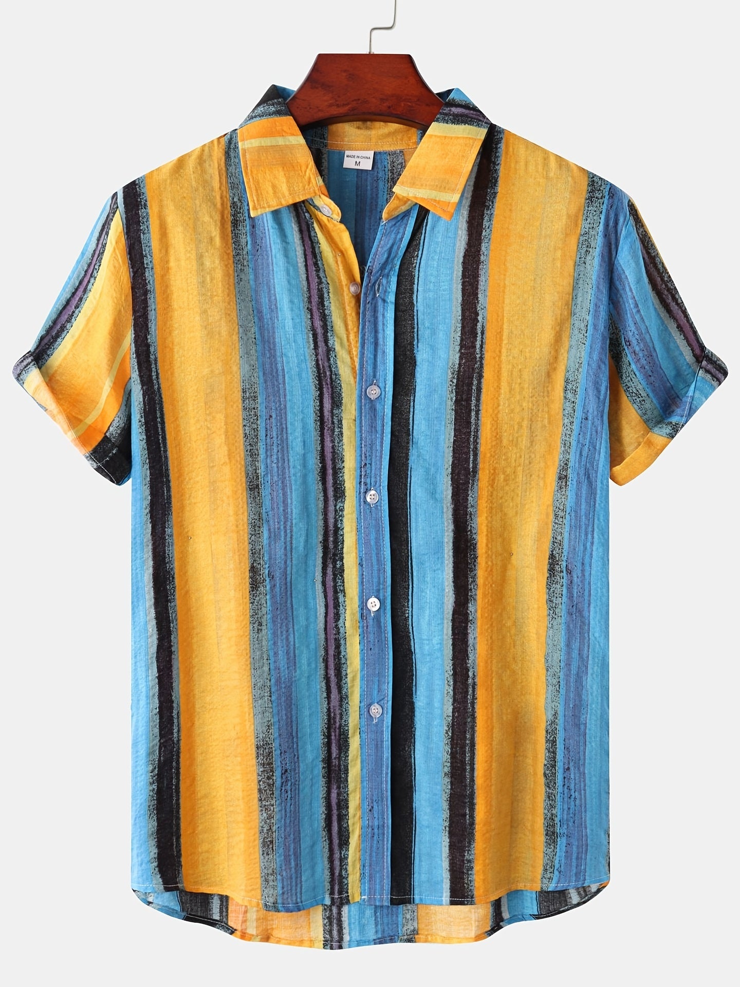 Mens Beach Style Stripe Painting Short Sleeve T-Shirt