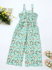 Girls Flower Print Suspender Romper Summer Beach Jumpsuit