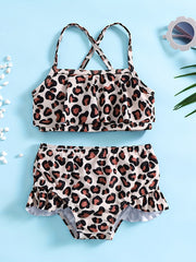 Leopard Print 2pcs Swimsuit Set For Girls Comfy Bathing Suit