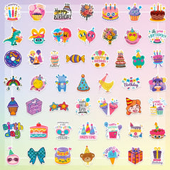 50pcs Happy Birthday Party Cartoon Graffiti Stickers Vinyl Waterproof Stickers
