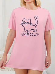 Cat & Letter Print Tee Sleep Dress