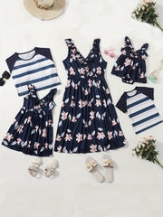 Striped T-shirts for Man and Boy, Floral Dresses for Woman and Girl