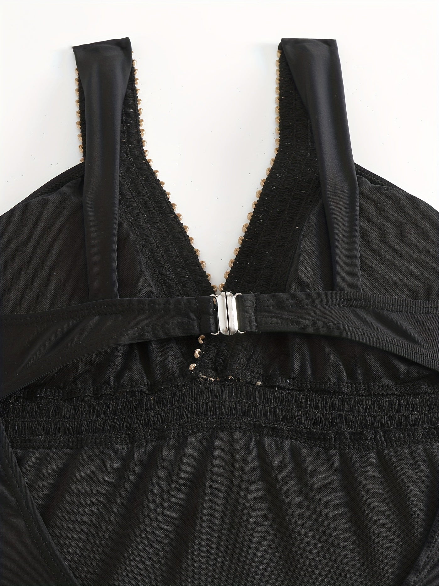 V Neck One Piece Swimsuit Contrast Band Backless High Cut Bathing Suit
