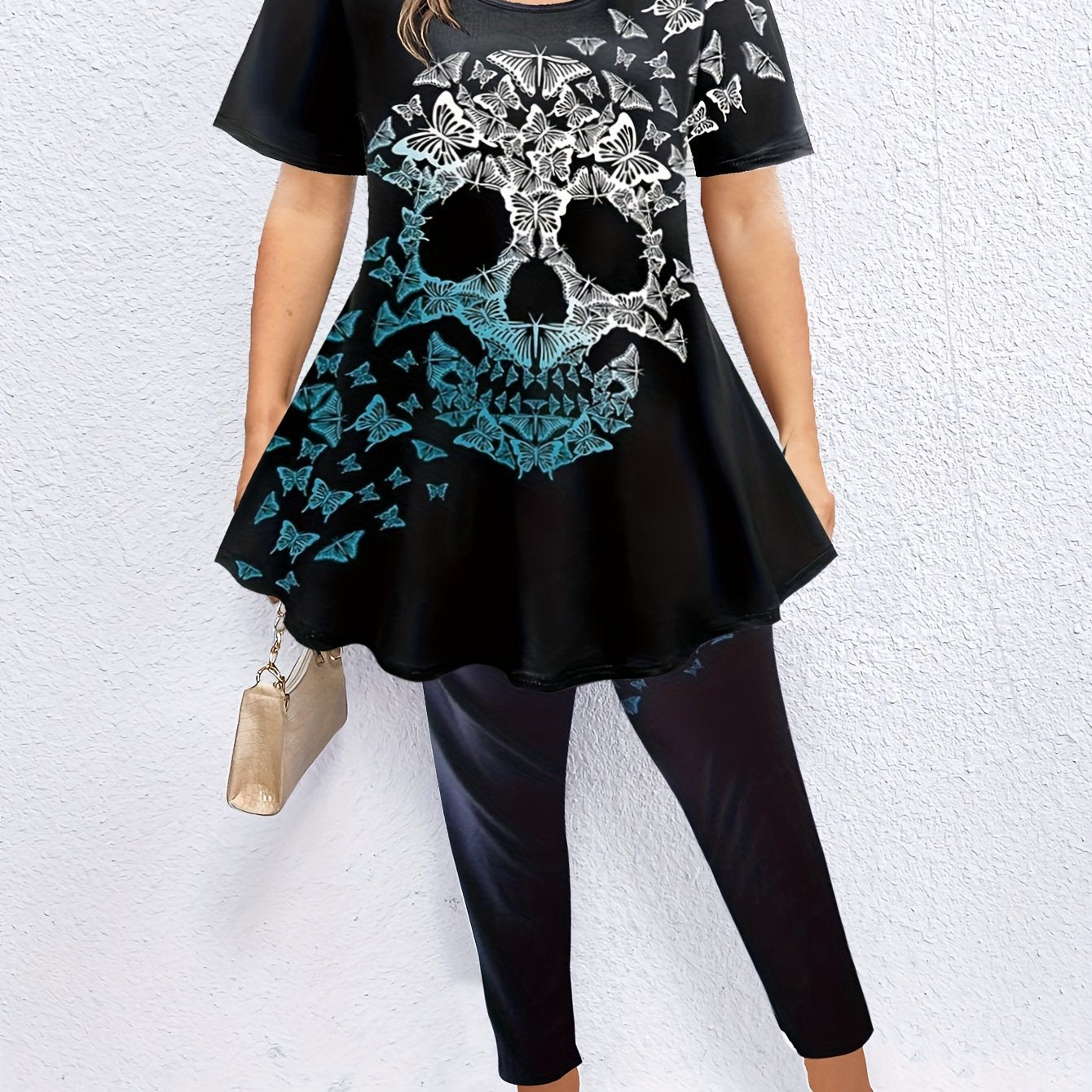 Plus Skull & Butterfly Print Top & Leggings Set