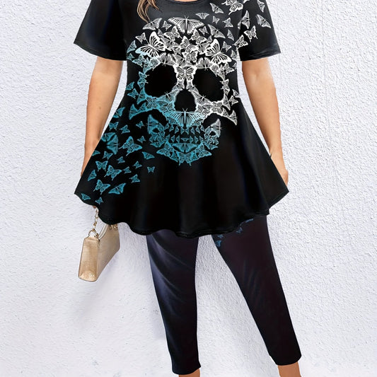 Plus Skull & Butterfly Print Top & Leggings Set